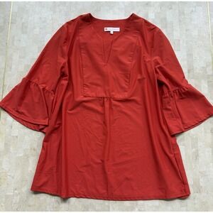 Jude Connally Tunic Top S Red Stretch Blouse V-neck Bell Sleeve Jude Cloth USA